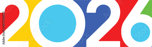 2026 typographic number mark colorful geometric vector badge