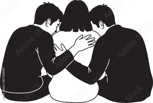 Supportive friends comforting each other in a group hug