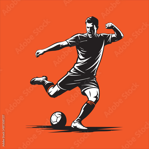 Soccer Player Dribble Pose Monochrome Vector Illustration
