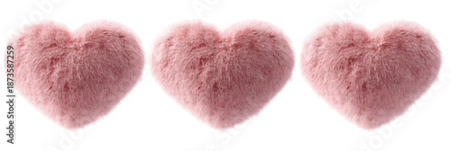 Three fluffy hearts valentine's day decoration, romantic love symbols
