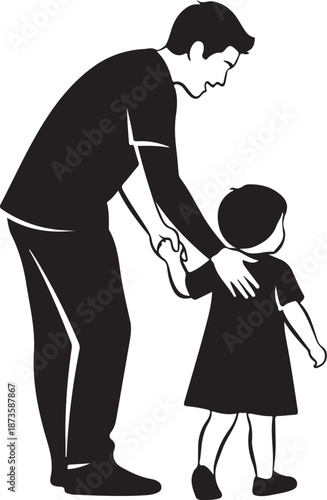 Father guiding and supporting his young child walking together