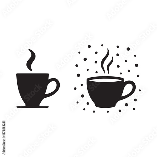 Hot aromatic espresso coffee in a ceramic mug with roasted beans and a steam icon vector illustration for a cafe drink menu design