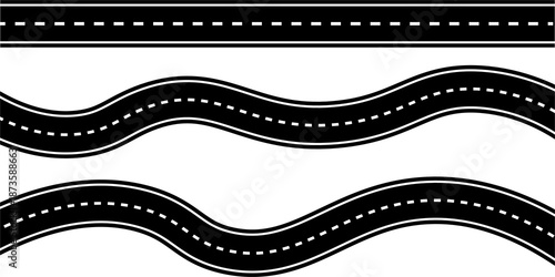 Wavy road route icon, curved highway path symbol, navigation journey graphic design element