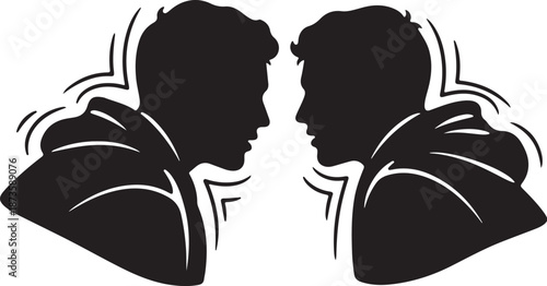 Two men facing each other in angry confrontation silhouette