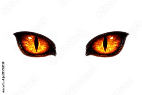 Fototapeta Dragon eyes glowing with a powerful orange light, creating an intense, scary, and evil stare. Fantasy and creature concept