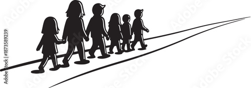 Silhouette of family walking together in unity and harmony