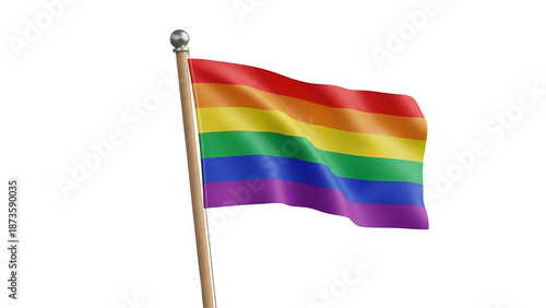Rainbow flag waving on a pole isolated on transparent background