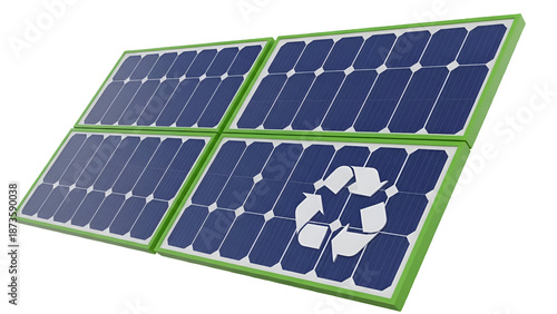 Solar panel with recycling symbol on transparent background isolated on transparent background