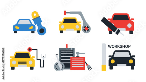 Car Repair Icons Set: Maintenance, Workshop, Diagnostic Tools, Auto Service