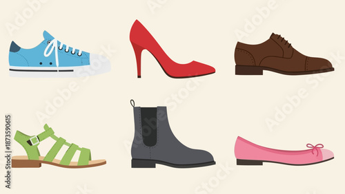 Collection of Six Different Types of Footwear, Shoes and Boots