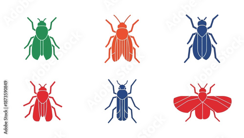 Colorful Insect Icons Set, Vector Bugs Collection, Graphic Design Elements