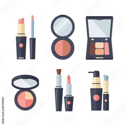 Cosmetic Products Collection - Lipstick, Mascara, Eyeshadow Palette, Compact Mirror