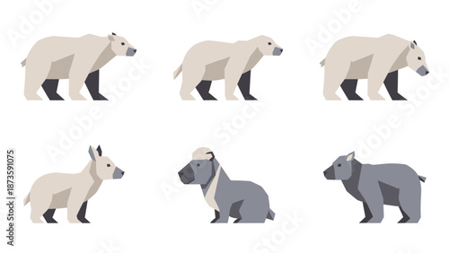 Cute Cartoon Animals Collection: Polar Bear, Donkey, Capybara, Wombat