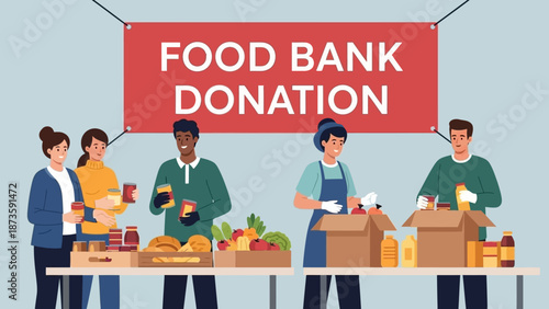 Food Bank Donation: Volunteers Packing Groceries for Charity