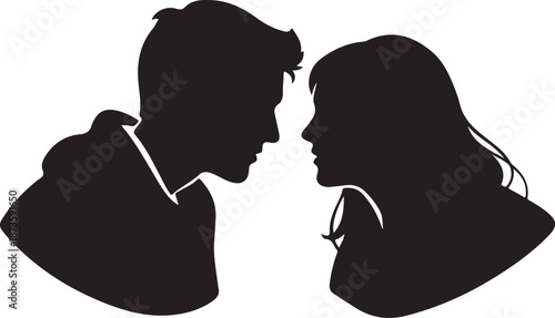 Silhouette of romantic couple facing each other closely together