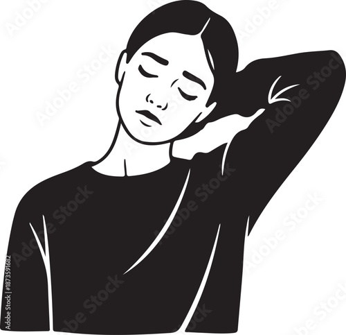 Serene woman with closed eyes and hand on neck