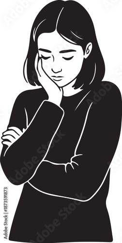 Woman with her hand on her face looking sad