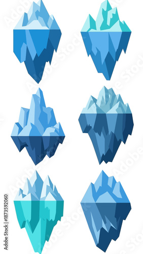Iceberg Collection: Blue Arctic Ice Formations with Water Reflections