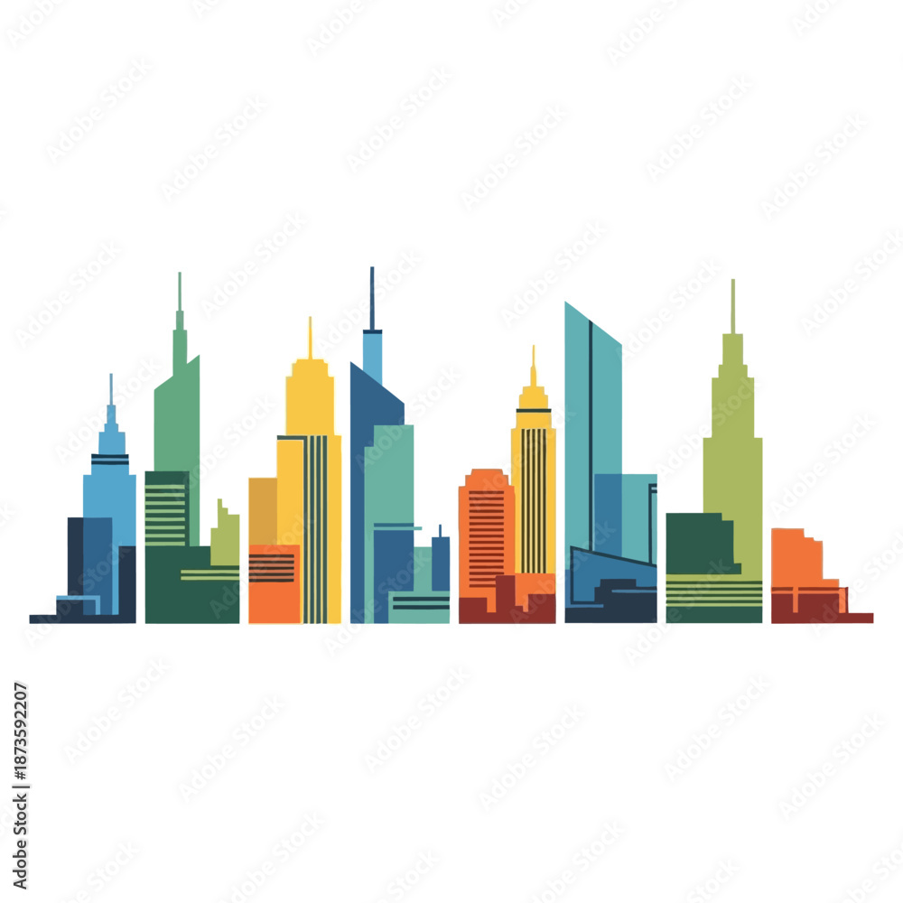 Obraz premium Modern City Skyline - Colorful Buildings Flat Vector Illustration