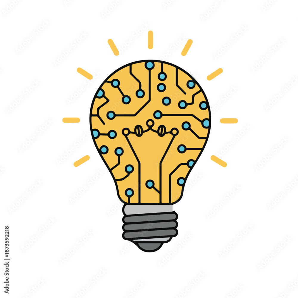 Fototapeta premium Smart Innovation Vector Illustration: Digital Idea Lightbulb Icon for Tech Solutions