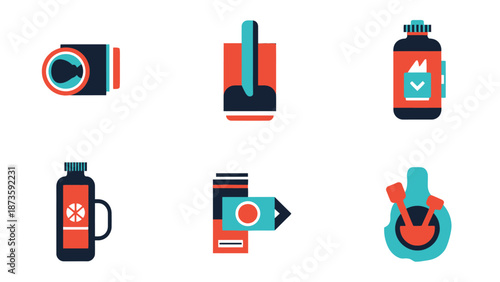 Modern Flat Icons: Food and Drink Containers, Bottles, Cans, Jars