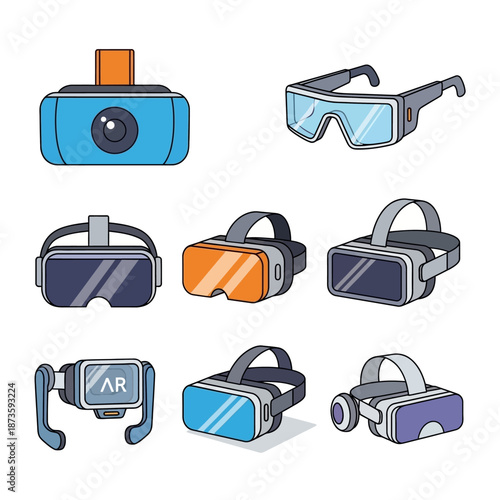 Virtual Reality Headsets and Glasses Set, Futuristic Technology Icons