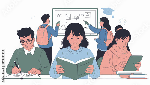 students studying and learning in classroom