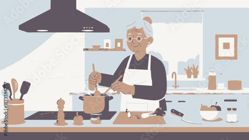 senior woman cooking in kitchen