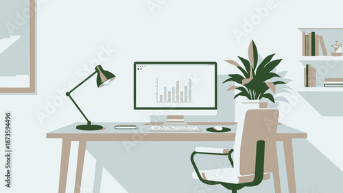 home office workspace with computer and plants