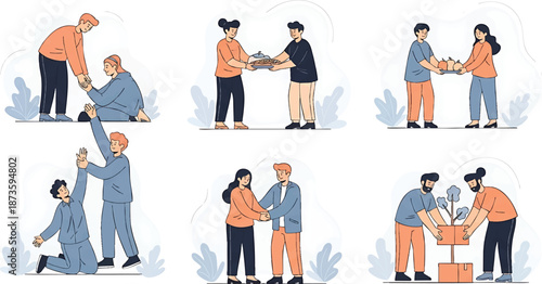 A diverse collection of business people silhouettes featuring a group of men and women, a doctor, and a builder walking as a professional team community