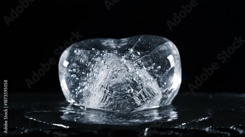 Wallpaper Mural A solitary ice cube glimmers on a dark reflective surface, illuminated from within, showcasing intricate crystal structures and frosty textures in a dramatic close-up view. Torontodigital.ca