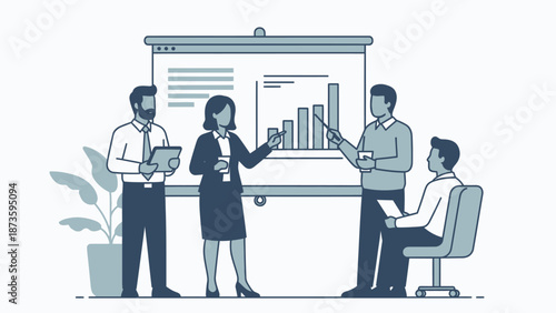 business people discussing data on a presentation screen