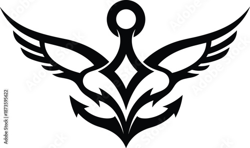 Stylized black anchor with wings emblem combining nautical and aviation themes, symbolizing strength, freedom, maritime flight and military insignia.