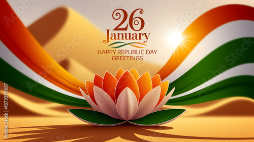 Happy Republic Day Greetings: Lotus and Indian Flag