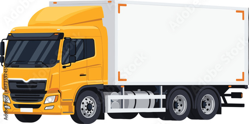 Yellow cargo delivery truck illustration, modern transport vehicle, logistics freight lorry, commercial transportation truck graphic for shipping, distribution and delivery services design
