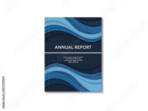 Annual Report Cover Design with Blue Waves.