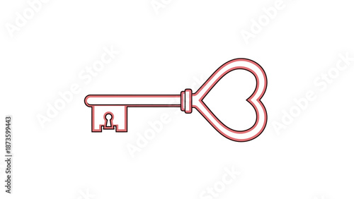 Decorative Heart Shaped Key Symbol Abstract Design Element Isolated On White Background For Romance Symbolism