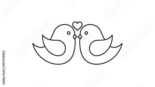 Cute Love Birds Silhouette Facing Each Other Overhead Heart Symbol Simple Outline Drawing Graphic Element for Romantic Theme Designs