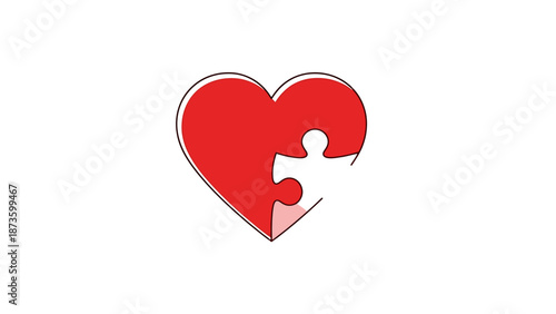 Abstract Red Heart Shape With Missing Puzzle Piece Symbolizing Connection And Completeness On White Background
