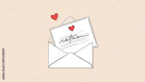 Open Envelope Unveiling Heart Filled Letter Expressing Affection and Romance with Subtle Hearts Above for Love Correspondence