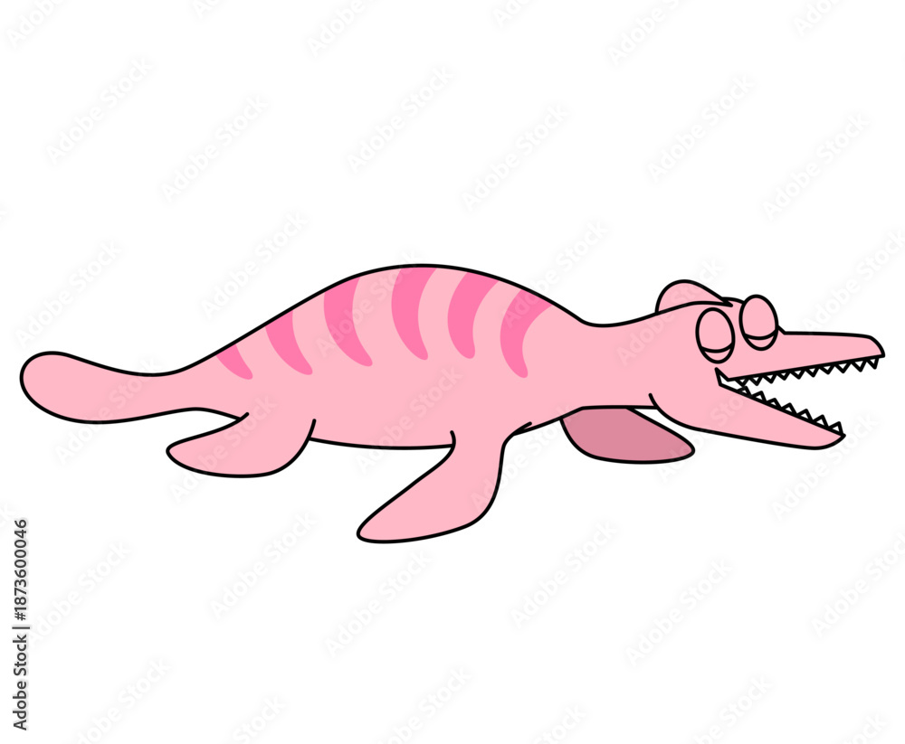 Obraz premium 海を泳ぐ恐竜をシンプルでかわいく描いた子供向けキャラクターのイラスト