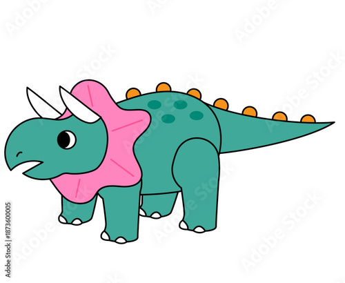 角とえり飾りのある恐竜をポップでかわいく描いたキャラクターイラスト