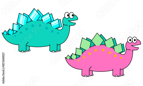 背中にトゲを持つ恐竜をカラフルでポップに描いた子供向けのイラスト