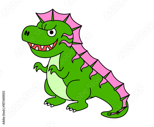 トゲのある背中が特徴の恐竜を元気でかわいく描いたキャラクターのイラスト