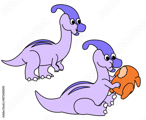 小さな体で元気に動く恐竜をポップでかわいく描いたキャラクターのイラスト