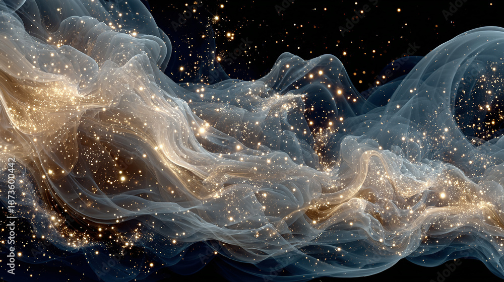 custom made wallpaper toronto digitalAbstract cosmic scene with swirling translucent clouds and bright star-like points.