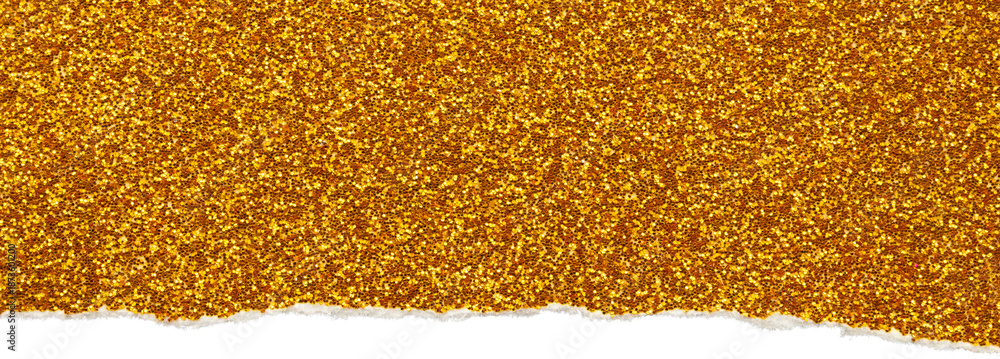 Fototapeta premium Ripped gold glitter paper torn edges strips isolated background