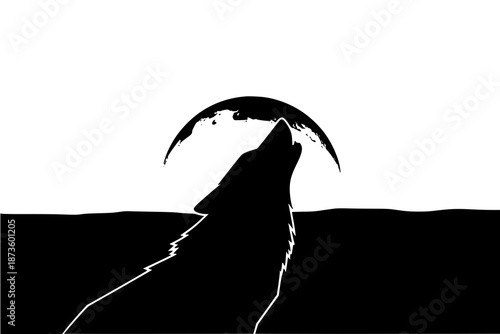 Silhouette of wolf howling at moon