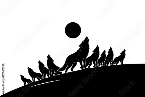 Silhouette of wolves howling at the moon