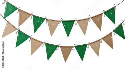 Green and Tan Triangle Bunting with White Polka Dots
